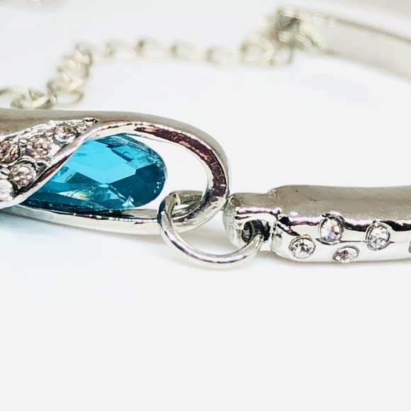 Silver Bangle Bracelet with Blue Topaz CZ - Picture 3 of 7